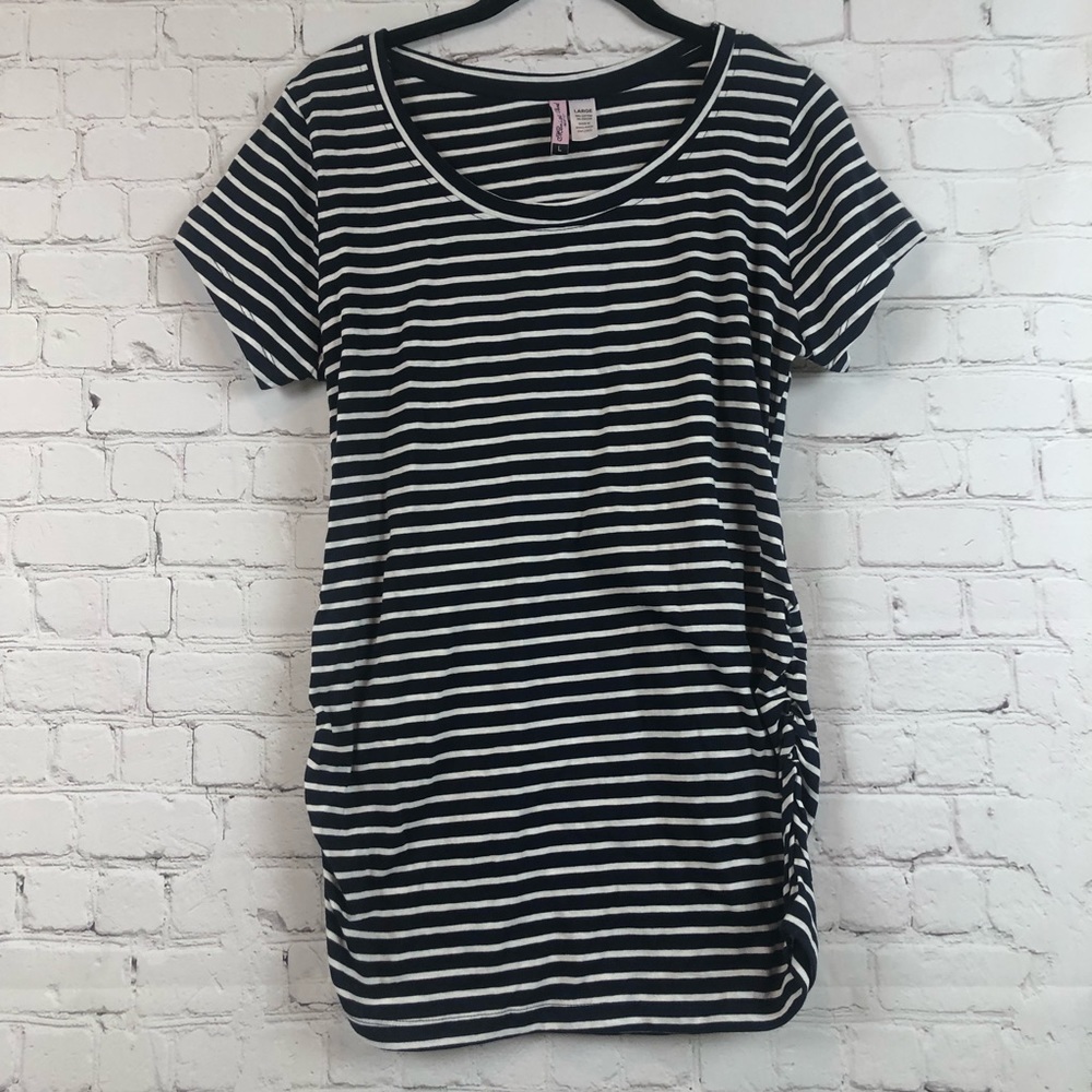 Moms the Word Maternity Striped Short sleeve Tee Blk/Wht Large